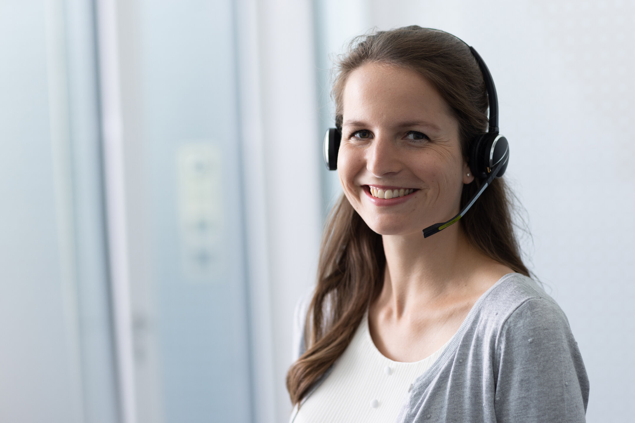 Smiling telephone operator